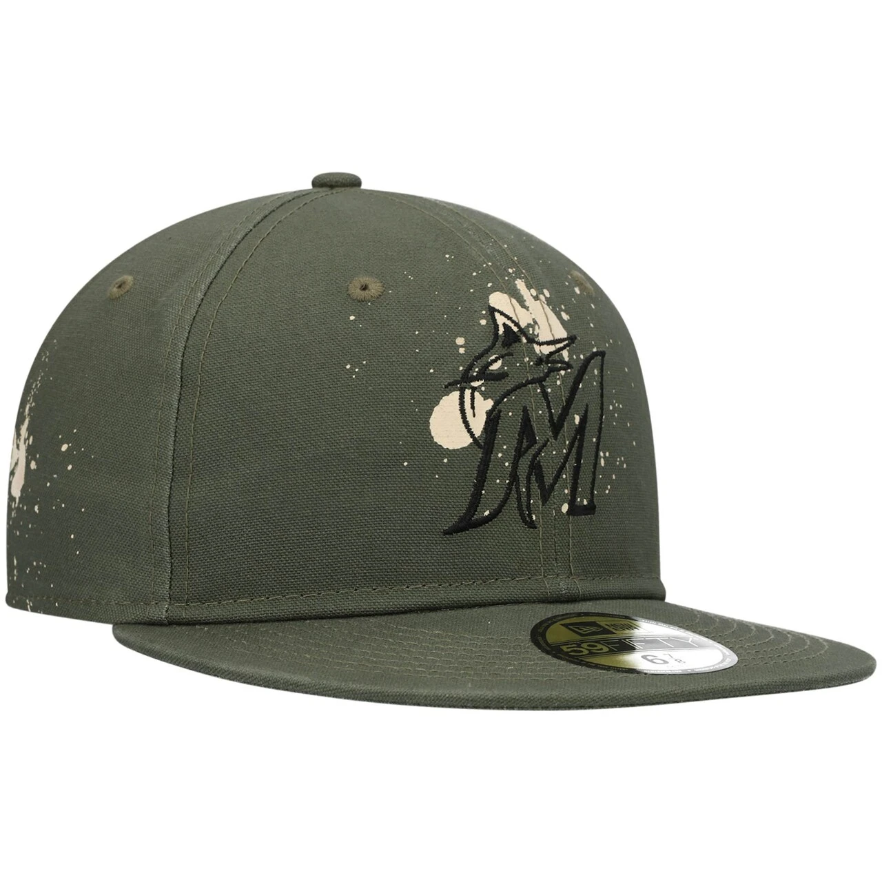 Men's Miami Marlins New Era Olive Splatter 59FIFTY Fitted Hat - Image 3