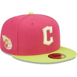 Men's Cleveland Guardians New Era Pink Primary Logo Beetroot Cyber 59FIFTY Fitted Hat
