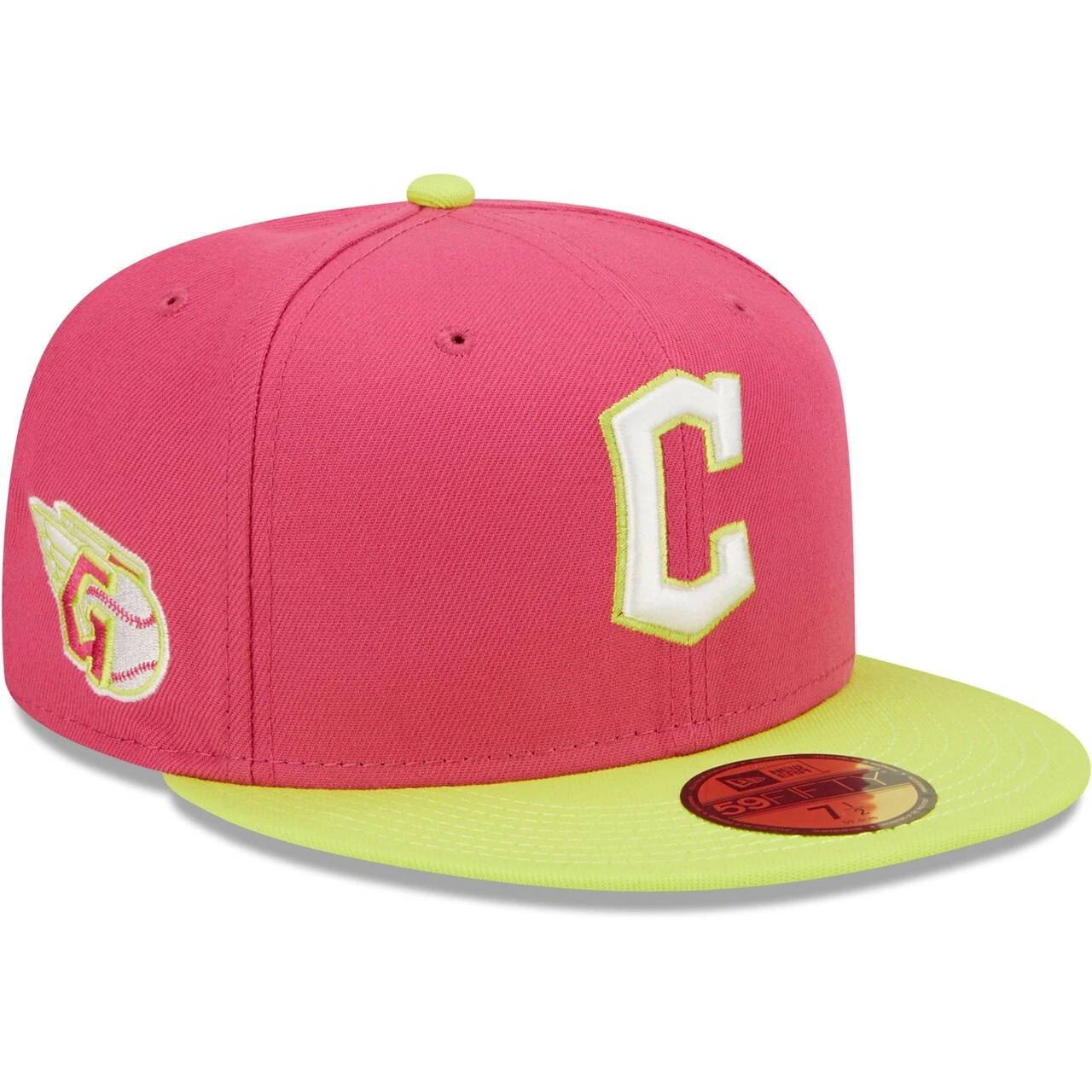Men's Cleveland Guardians New Era Pink Primary Logo Beetroot Cyber 59FIFTY Fitted Hat
