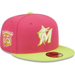 Men's Miami Marlins New Era Pink 25th Anniversary Beetroot Cyber 59FIFTY Fitted Hat