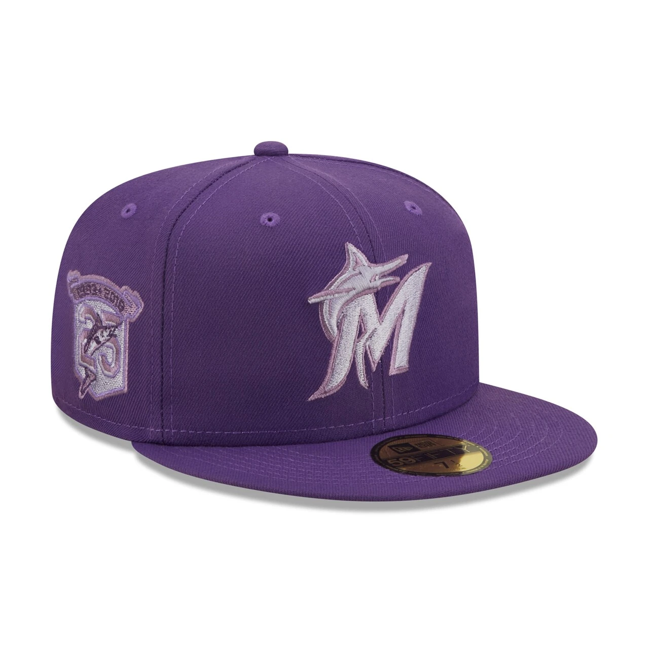 Men's Miami Marlins New Era Purple 25th Anniversary Lavender Undervisor 59FIFTY Fitted Hat