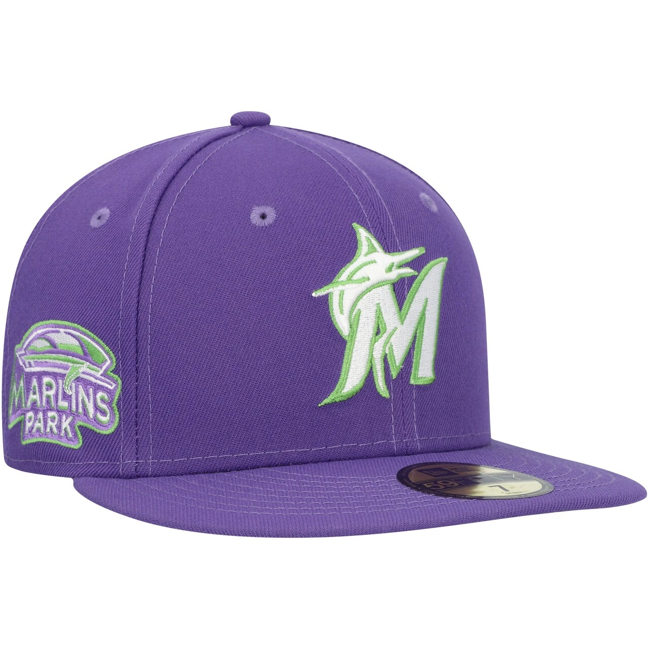 Men's Miami Marlins New Era Purple Lime Side Patch 59FIFTY Fitted Hat