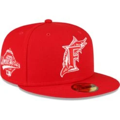 Men's Florida Marlins New Era Red Cooperstown Collection Sidepatch 59FIFTY Fitted Hat