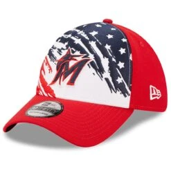Men's Miami Marlins New Era Red 2022 4th Of July 39THIRTY Flex Hat