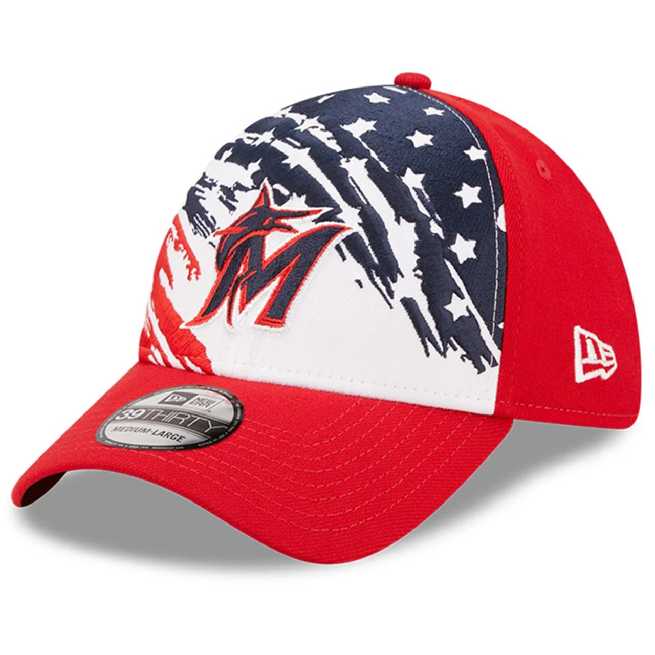 Men's Miami Marlins New Era Red 2022 4th Of July 39THIRTY Flex Hat