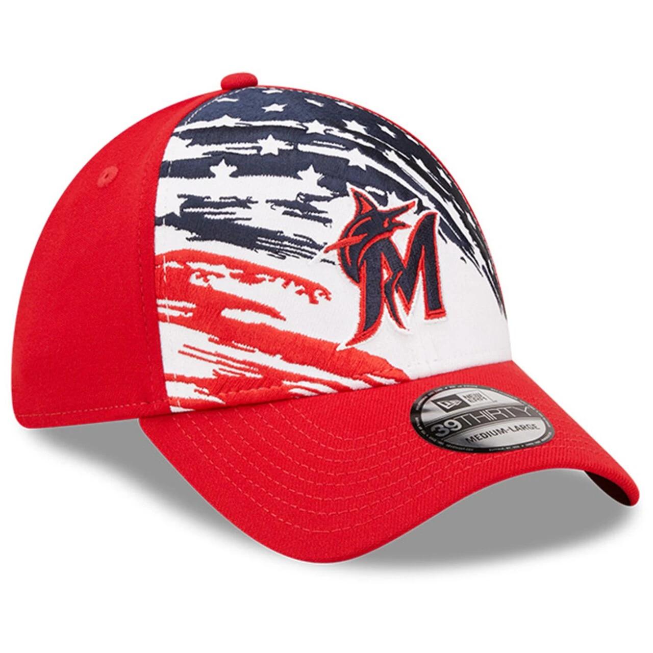 Men's Miami Marlins New Era Red 2022 4th Of July 39THIRTY Flex Hat - Image 3
