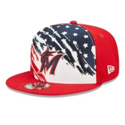 Men's Miami Marlins New Era Red 2022 4th Of July 9FIFTY Snapback Adjustable Hat