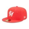 Men's Miami Marlins New Era Red Lava Highlighter Logo 59FIFTY Fitted Hat