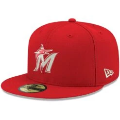 Men's Miami Marlins New Era Red White Logo 59FIFTY Fitted Hat