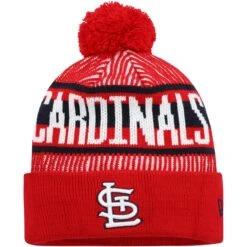 Men's St. Louis Cardinals New Era Red Striped Cuffed Knit Hat With Pom