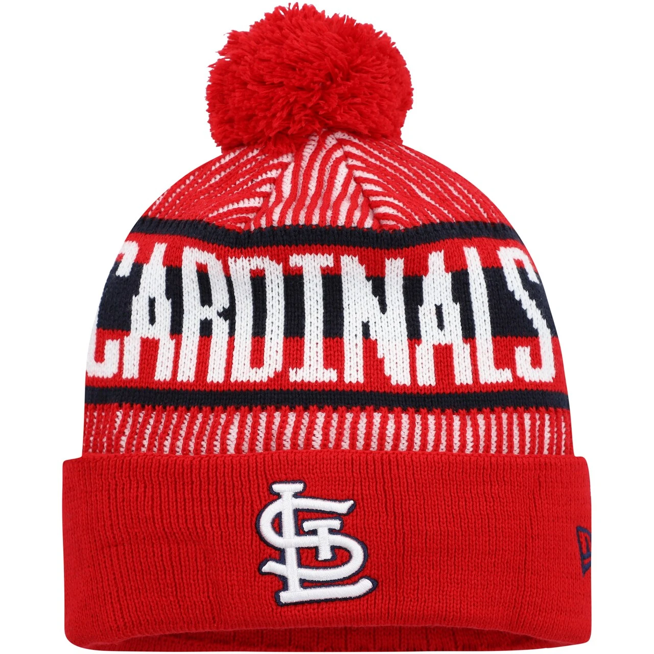 Men's St. Louis Cardinals New Era Red Striped Cuffed Knit Hat With Pom