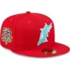 Men's Miami Marlins, Florida Marlins New Era Scarlet 10th Anniversary Teal Undervisor 59FIFTY Fitted Hat