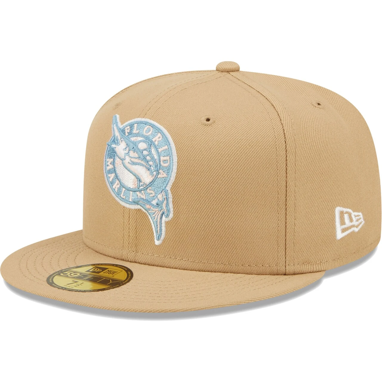 Men's Florida Marlins New Era Tan Inaugural Season Sky Blue Undervisor 59FIFTY Fitted Hat - Image 3