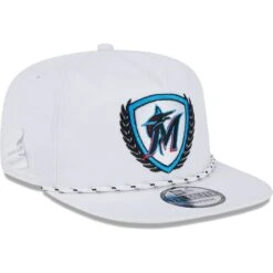 Men's Miami Marlins New Era White Golfer Tee 9FIFTY Snapback Hat