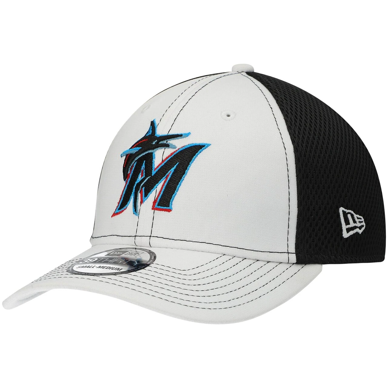Men's Miami Marlins New Era White Neo 39THIRTY Flex Hat