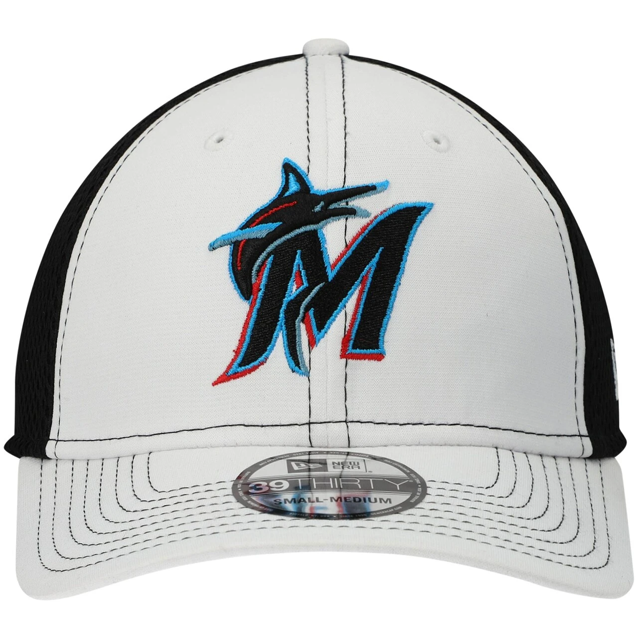 Men's Miami Marlins New Era White Neo 39THIRTY Flex Hat - Image 2