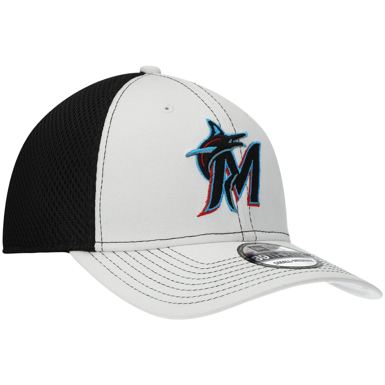 Men's Miami Marlins New Era White Neo 39THIRTY Flex Hat - Image 3