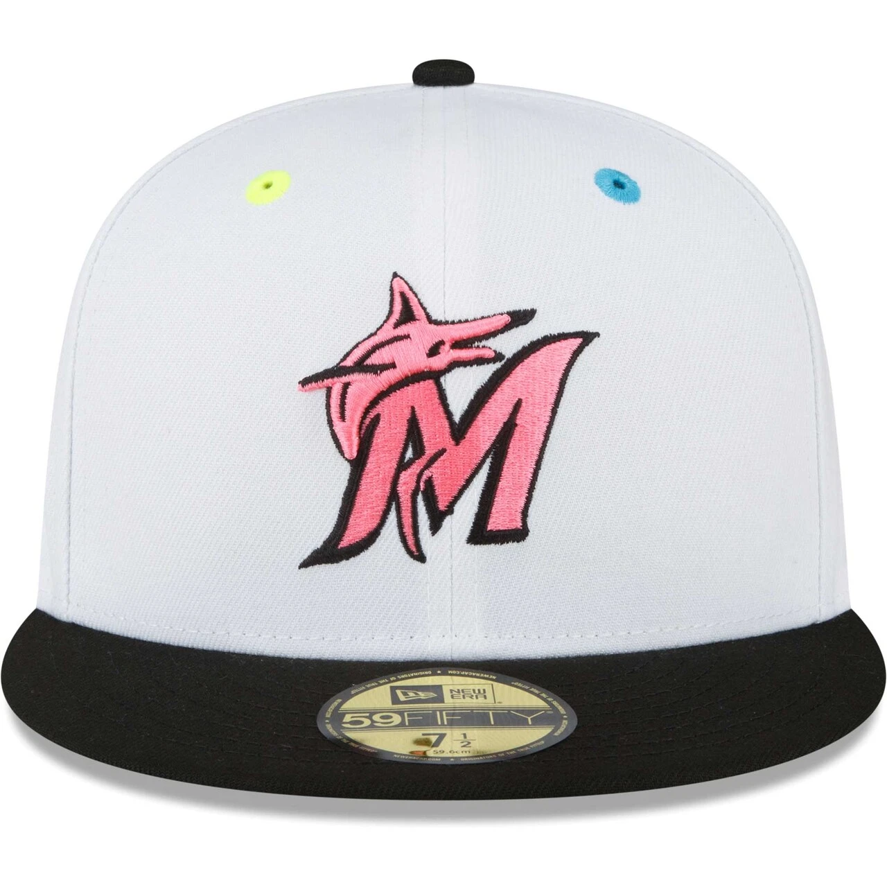 Men's Miami Marlins New Era White Neon Eye 59FIFTY Fitted Hat - Image 2