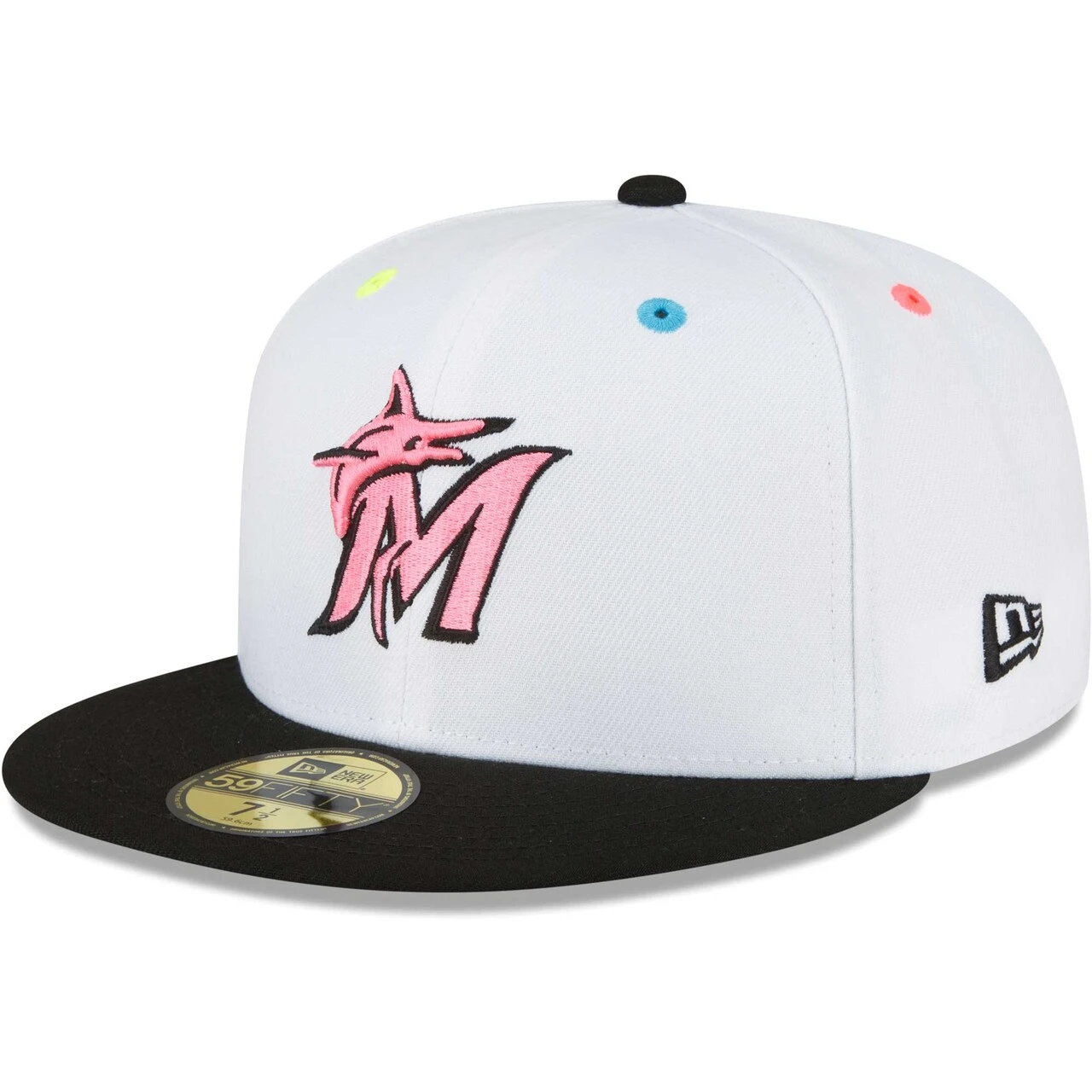 Men's Miami Marlins New Era White Neon Eye 59FIFTY Fitted Hat - Image 3