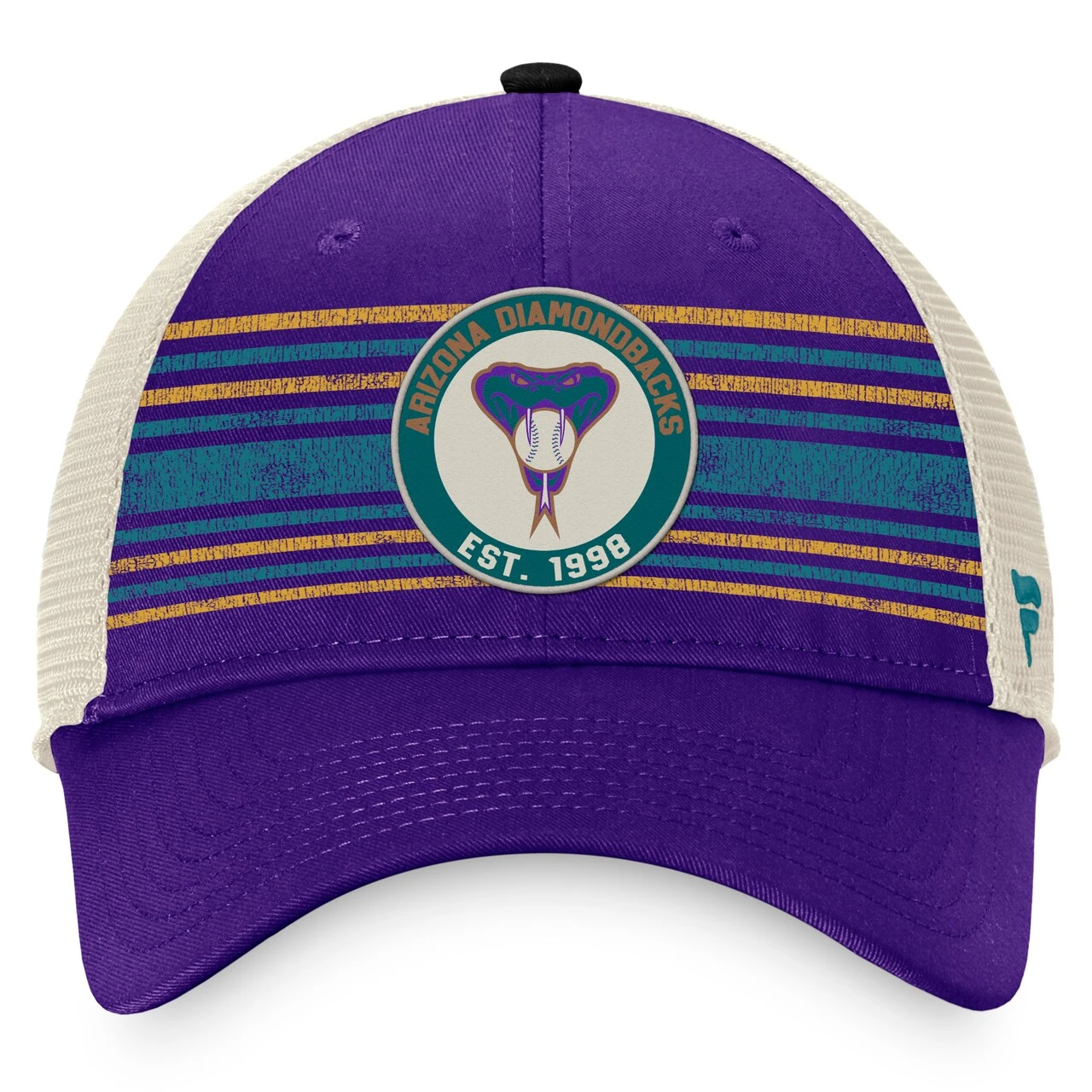 Men's Arizona Diamondbacks Fanatics Branded Purple/Natural True Classic Retro Striped Trucker Snapback Hat - Image 2