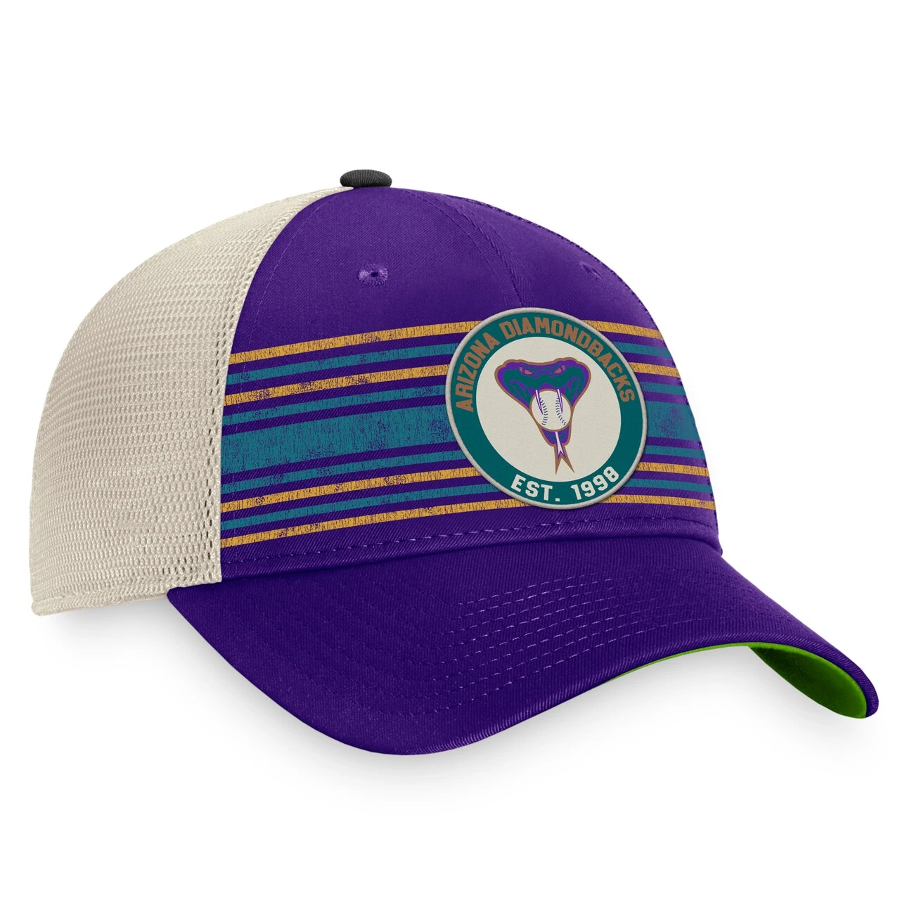 Men's Arizona Diamondbacks Fanatics Branded Purple/Natural True Classic Retro Striped Trucker Snapback Hat - Image 3
