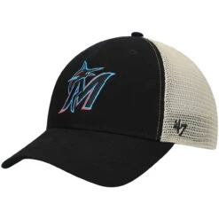 Men's Miami Marlins '47 Black/Natural Flagship Washed MVP Trucker Snapback Hat
