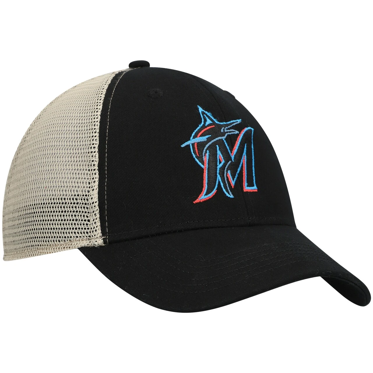 Men's Miami Marlins '47 Black/Natural Flagship Washed MVP Trucker Snapback Hat - Image 3