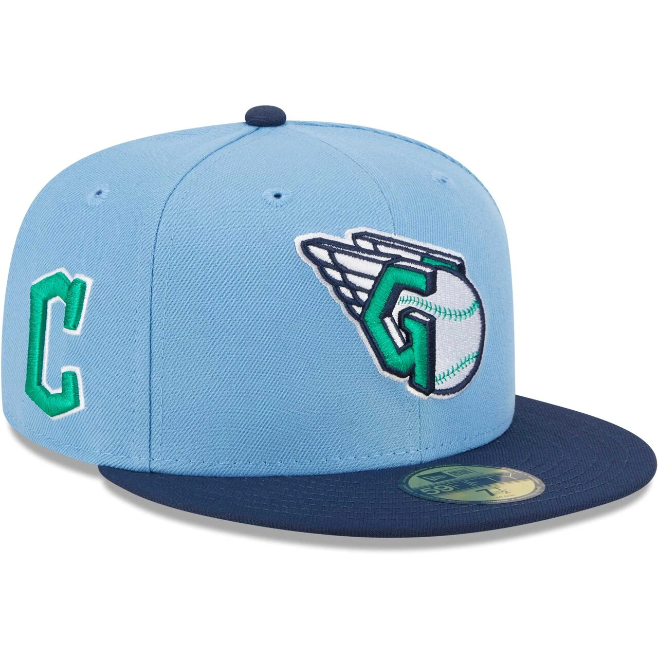 Men's Cleveland Guardians New Era Light Blue/Navy Green Undervisor 59FIFTY Fitted Hat