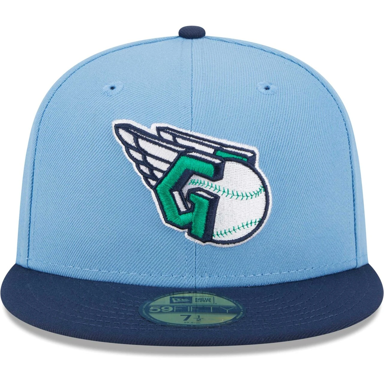 Men's Cleveland Guardians New Era Light Blue/Navy Green Undervisor 59FIFTY Fitted Hat - Image 2