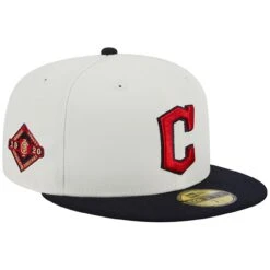 Men's Cleveland Guardians New Era Stone/Navy Retro 59FIFTY Fitted Hat