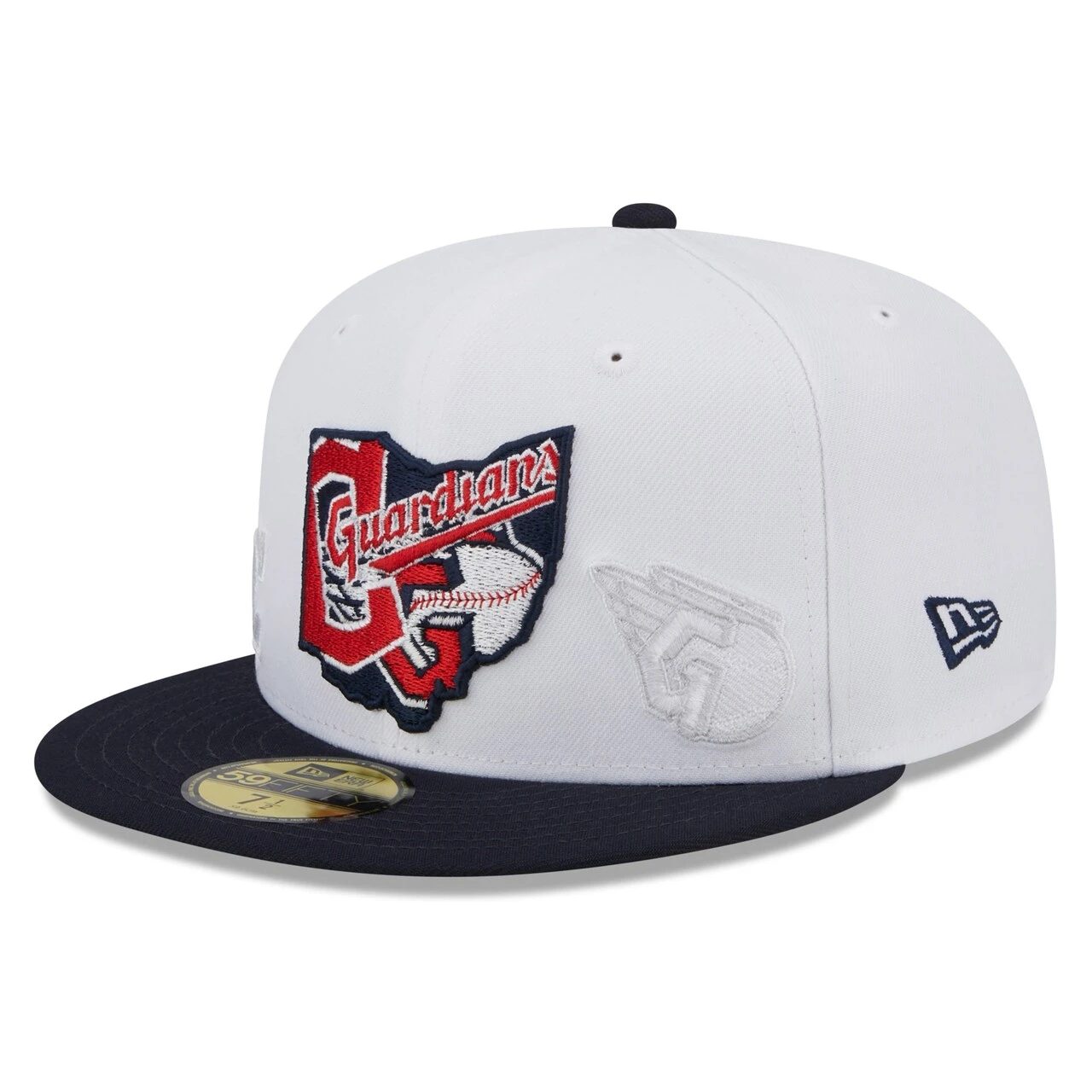Men's Cleveland Guardians New Era White/Navy State 59FIFTY Fitted Hat
