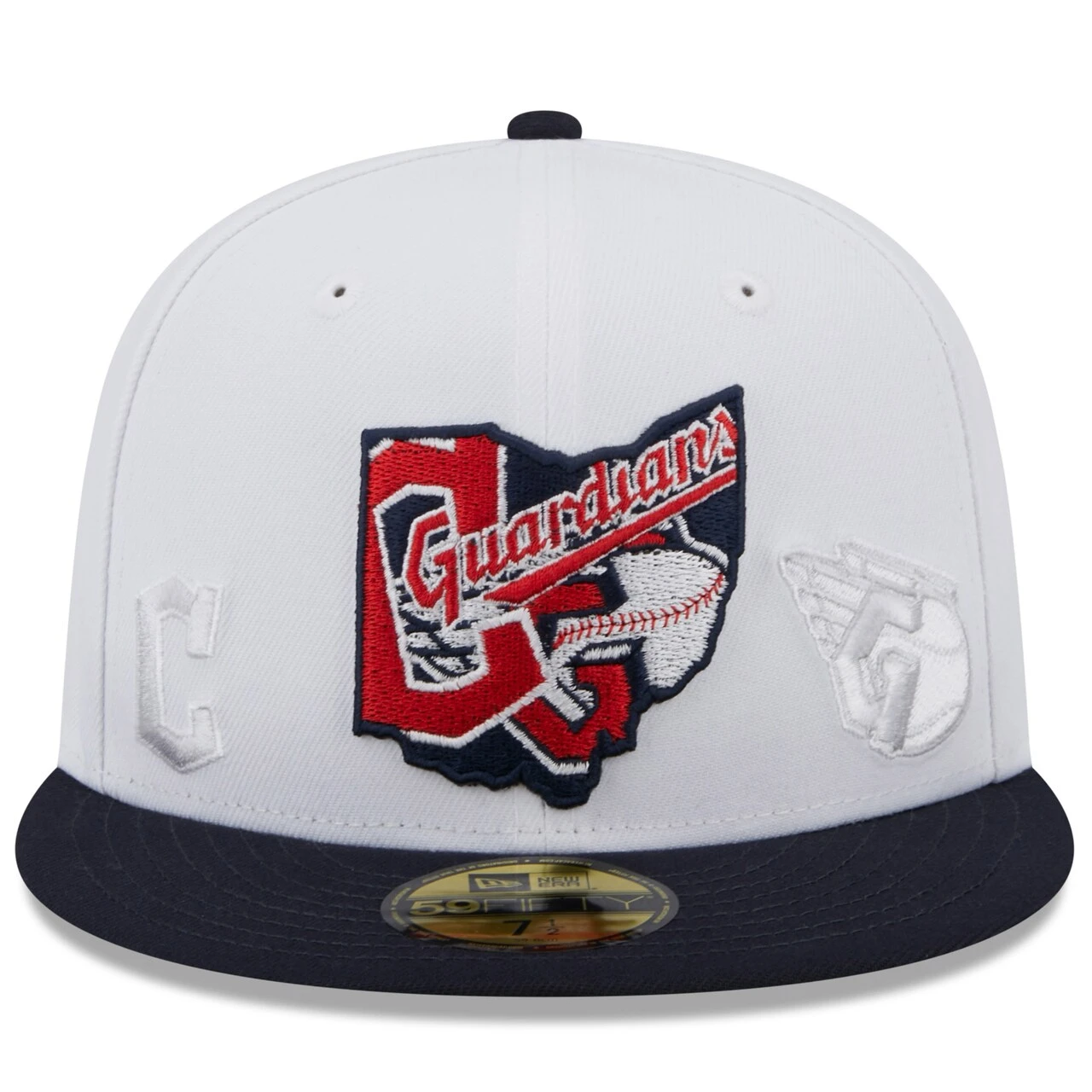 Men's Cleveland Guardians New Era White/Navy State 59FIFTY Fitted Hat - Image 2