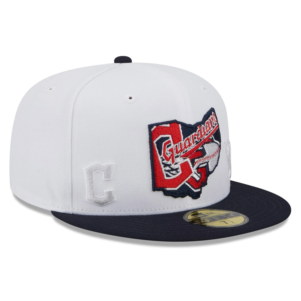 Men's Cleveland Guardians New Era White/Navy State 59FIFTY Fitted Hat - Image 3
