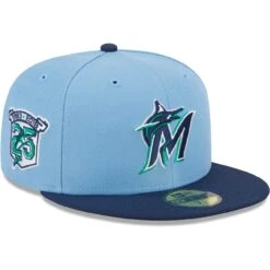 Men's Miami Marlins New Era Light Blue/Navy Green Undervisor 59FIFTY Fitted Hat