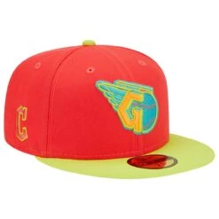 Men's Cleveland Guardians New Era Red/Neon Green Lava Highlighter Combo 59FIFTY Fitted Hat