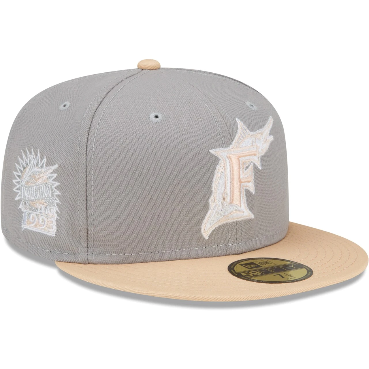 Men's Florida Marlins New Era Gray/Peach Cooperstown Collection Purple Undervisor 59FIFTY Fitted Hat