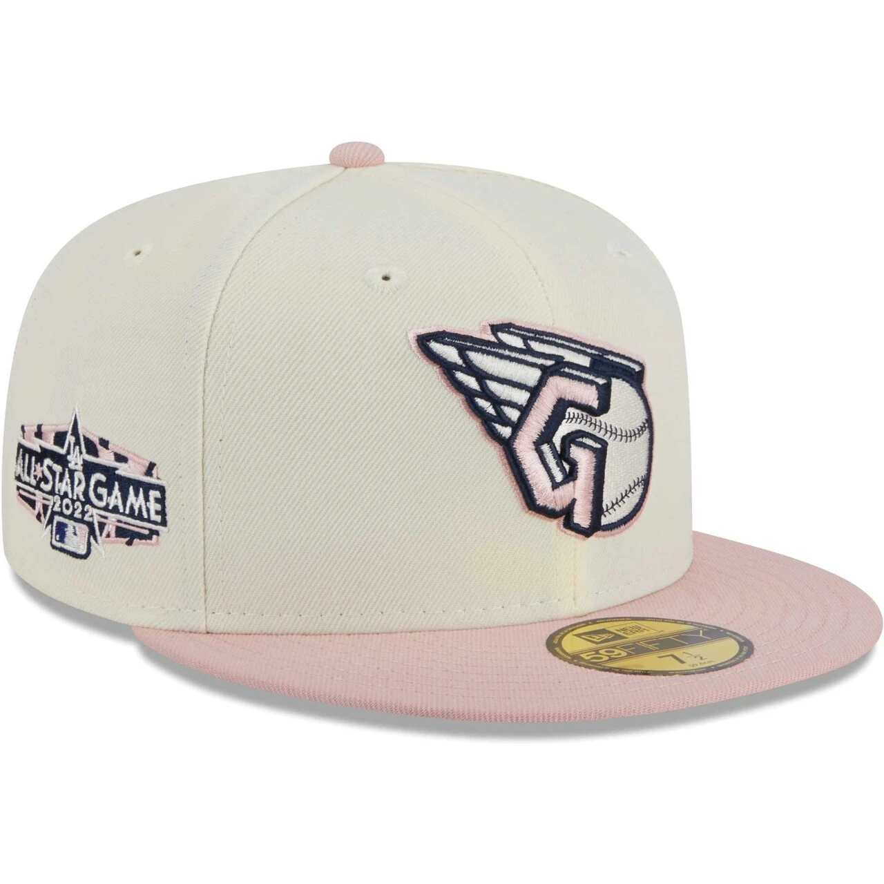 Men's Cleveland Guardians New Era White/Pink Chrome Rogue 59FIFTY Fitted Hat