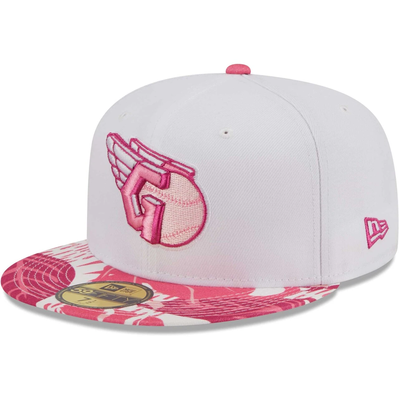 Men's Cleveland Guardians New Era White/Pink Flamingo 59FIFTY Fitted Hat