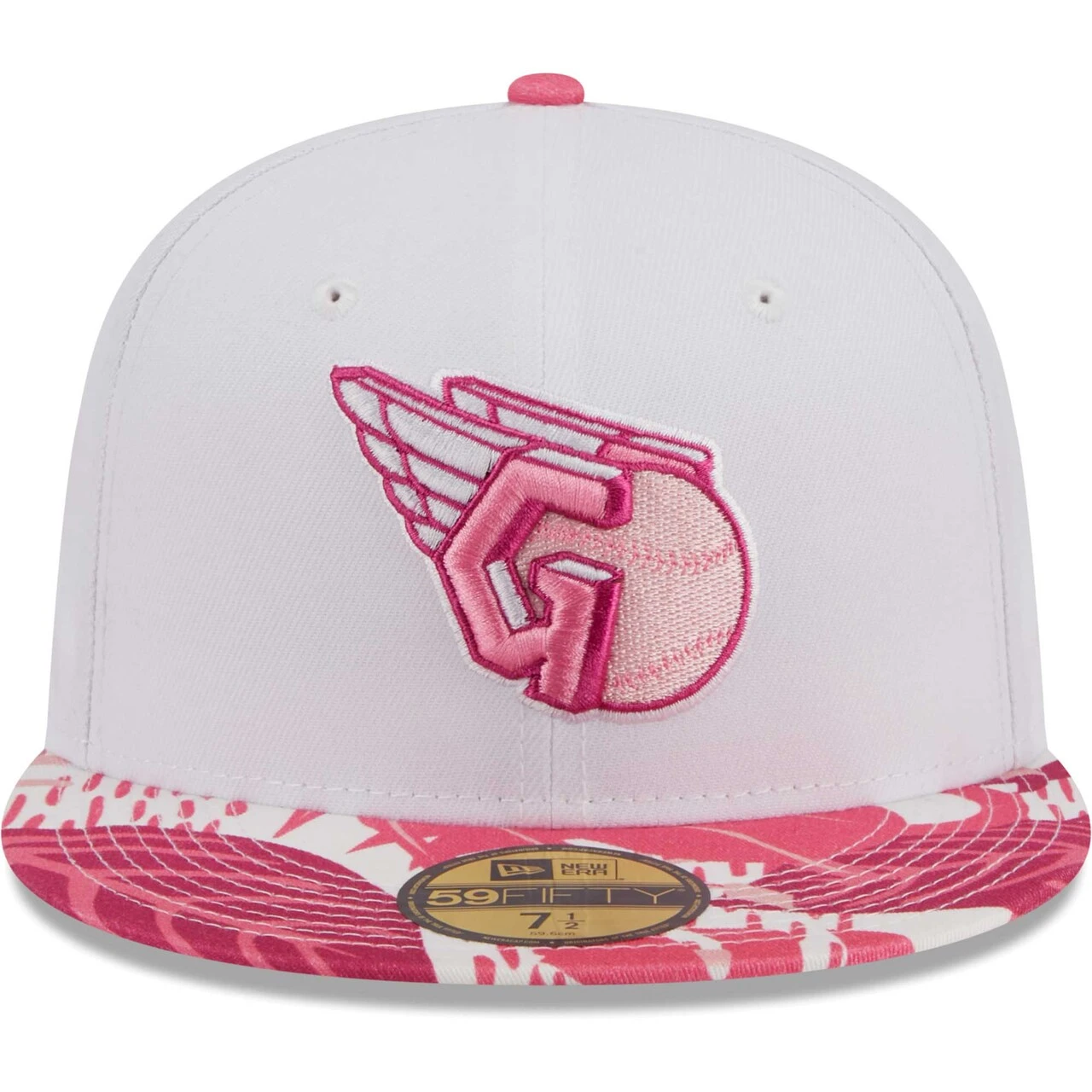 Men's Cleveland Guardians New Era White/Pink Flamingo 59FIFTY Fitted Hat - Image 2