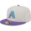 Men's Arizona Diamondbacks New Era Gray/Purple World Class Back Patch 59FIFTY Fitted Hat