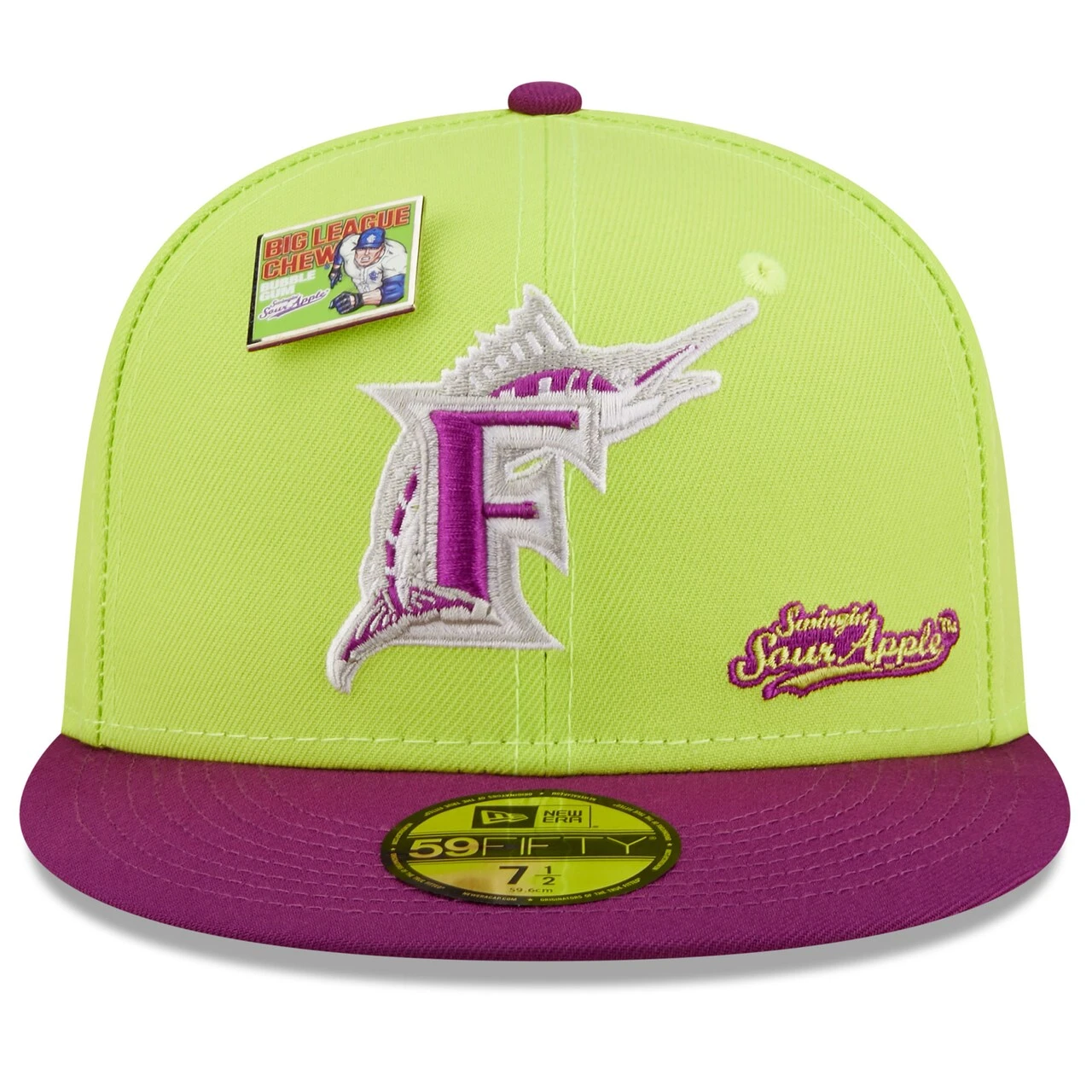 Men's Florida Marlins New Era Green/Purple MLB X Big League Chew Swingin' Sour Apple Flavor Pack 59FIFTY Fitted Hat - Image 2