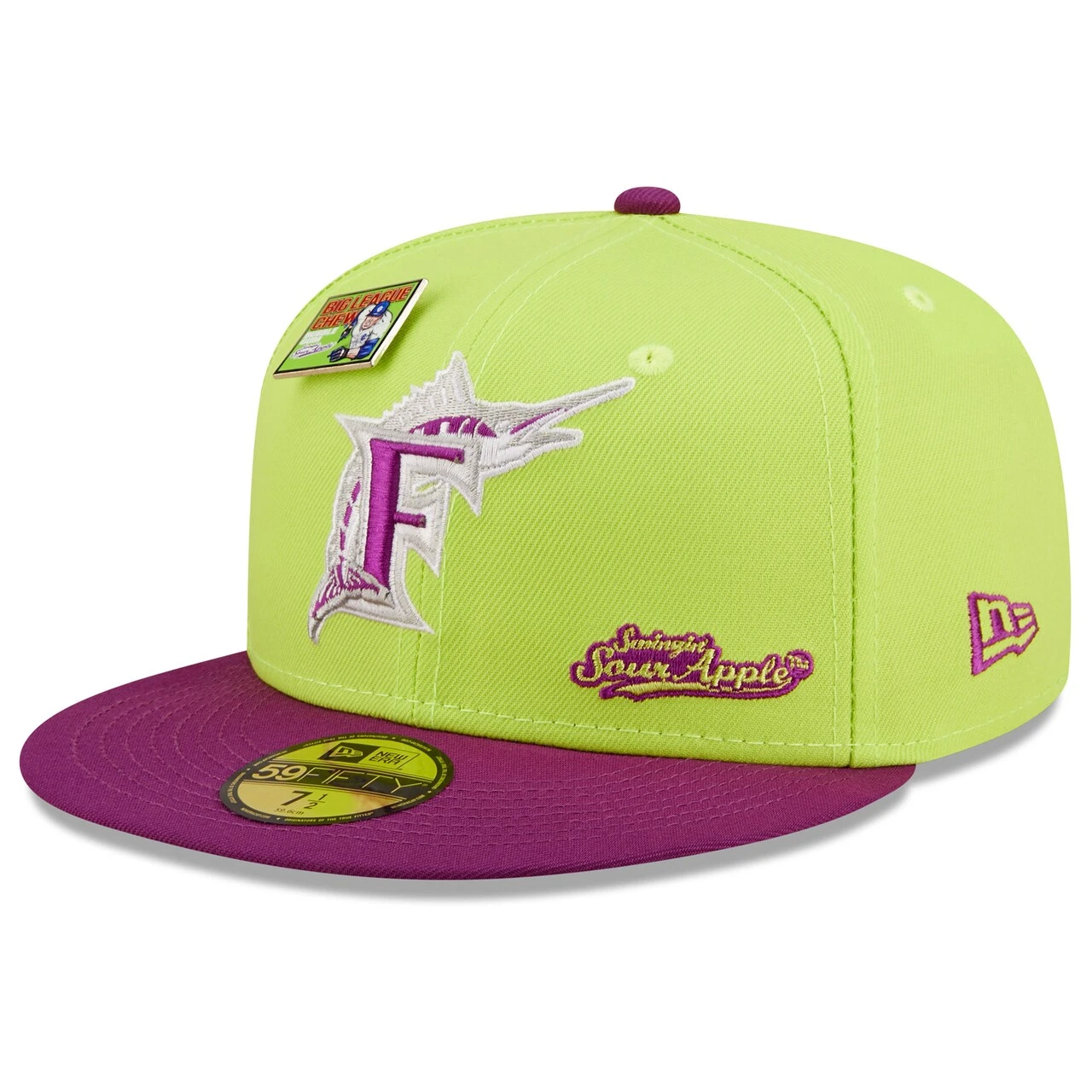Men's Florida Marlins New Era Green/Purple MLB X Big League Chew Swingin' Sour Apple Flavor Pack 59FIFTY Fitted Hat - Image 3