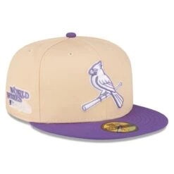 Men's St. Louis Cardinals New Era Peach/Purple 1982 World Series Side Patch 59FIFTY Fitted Hat