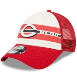 Men's Cincinnati Reds New Era White/Red Team Stripe Trucker 9FORTY Snapback Hat
