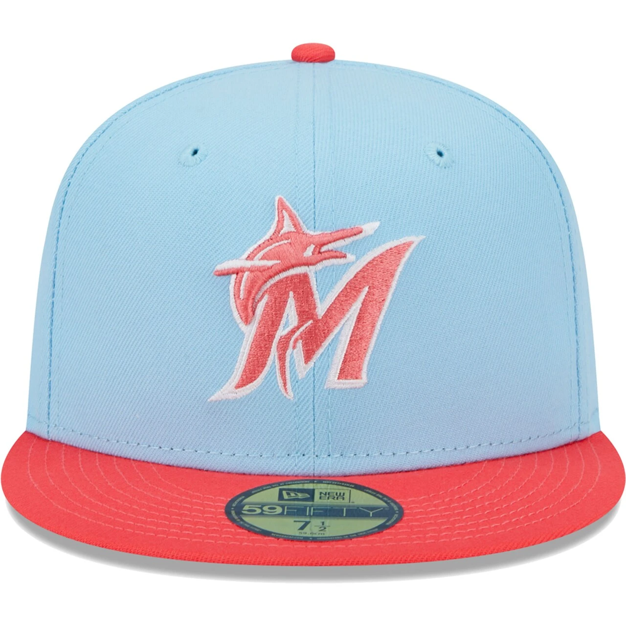 Men's Miami Marlins New Era Light Blue/Red Spring Color Two-Tone 59FIFTY Fitted Hat - Image 2