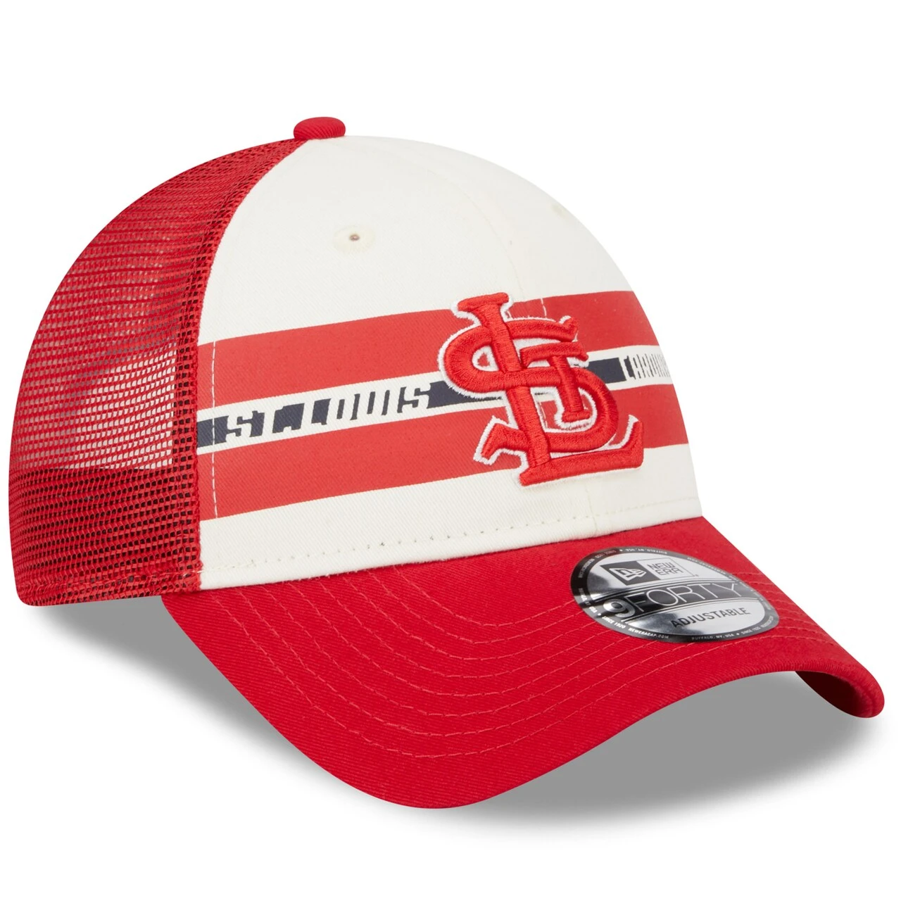Men's St. Louis Cardinals New Era White/Red Team Stripe Trucker 9FORTY Snapback Hat - Image 3