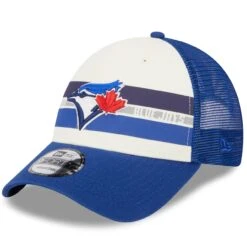 Men's Toronto Blue Jays New Era White/Royal Team Stripe Trucker 9FORTY Snapback Hat