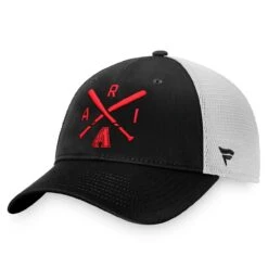 Men's Arizona Diamondbacks Fanatics Branded Black/White Iconic Cross Bat Trucker Snapback Hat