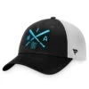 Men's Miami Marlins Fanatics Branded Black/White Iconic Cross Bat Trucker Snapback Hat
