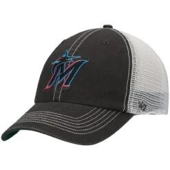 Men's Miami Marlins '47 Graphite/White Trawler Clean Up Trucker Snapback Hat